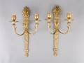 A Pair of Gilt Metal TwoLight Sconces