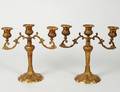 PAIR OF BRASS THREE LIGHT CANDELABRA
