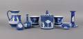 A Group of Seven Dark Blue English Jasperware Articles Wedgwood