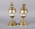 A Pair of Louis XVI Style Gilt Metal and Marble Cassolettes