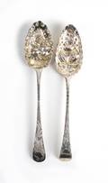 Two English Sterling Silver Berry Spoons