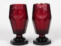 PAIR OF RUBY CUT GLASS VASES