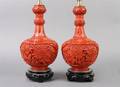 A Group of Two Chinese Cinnabar Vases