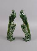 A Pair of Spinach Green Jade Birds