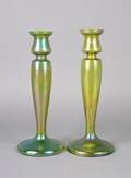 A Pair of Iridescent Glass Vases