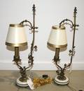 A Pair of French Bronze and Alabaster Table Lamps