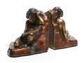 A Pair of Polychrome and Parcel Gilt Bookends S Moran