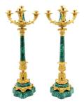 A Pair of French Ormolu and Malachite FourLight Candelabra Theodore Millet