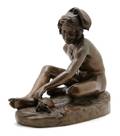 A French Bronze Figural Group Depicting Youthful Fisherman with Turtle and a Net
