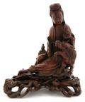 A Chinese Carved Wood Figure of Guanyin