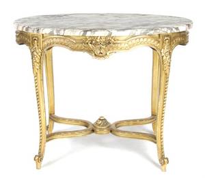 A Louis XVI Style Carved Gilt and Marble Table