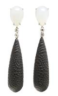 A Pair of 18 Karat White Gold Ebony Chalcedony and Diamond Earrings