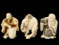 GROUP OF THREE CARVED IVORY NETSUKES