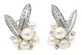 A Pair of Platinum Diamond and Cultured Pearl Earrings Webb