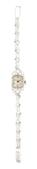 A Platinum 14 Karat White Gold and Diamond Wristwatch Hamilton