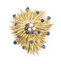 An 18 Karat Yellow Gold Sapphire and Diamond Pin Tiffany