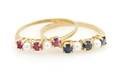 A Group of Two 14 Karat Yellow Gold Gemstone and Cultured Pearl Rings