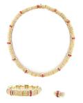 A Set of 18 Karat Yellow Gold Red Coral and Diamond Jewelry Roberto Coin