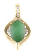 A 14 Karat Yellow Gold Green Jadeite and Diamond Pendant