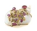 A 14 Karat Yellow Gold Ruby and White Seashell Brooch Seaman Schepps