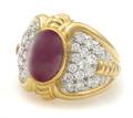 An 18 Karat Yellow Gold Platinum Ruby and Diamond Ring