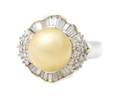 An 18 Karat White Gold Golden South Sea Cultured Pearl and Diamond Ring