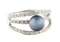 A 14 Karat White Gold Dyed Black Pearl and Diamond Ring