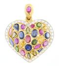 An 18 Karat Yellow Gold MultiGem and Diamond Heart Pendant