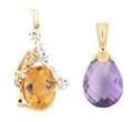 A Group of Two 14 Karat Yellow Gold and Gemstone Pendants