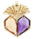 A 14 Karat Yellow Gold Amethyst Citrine and Diamond Pendant