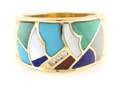 A 14 Karat Yellow Gold MotherofPearl Turquoise Lapis Lazuli Malachite and Diamond Ring