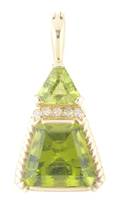 A 14 Karat Yellow Gold Peridot and Diamond Pendant