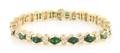A 14 Karat Yellow Gold Emerald and Diamond Bracelet