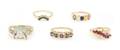 A Group of Five 14 Karat Yellow Gold and Gemstone Rings