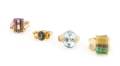 A Group of Four 14 Karat Yellow Gold and Gemstone Rings