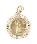 A 14 Karat and 24 Karat Yellow Gold and Diamond Coin Pendant