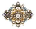 An 18 Karat Rose Gold Diamond and MultiColor Enamel Brooch