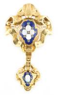 A Yellow Gold Opal Diamond and Enamel Brooch