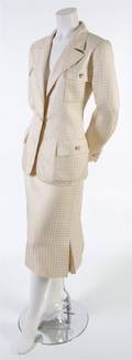 A Nina Ricci Cream Houndstooth Silk Skirt Suit