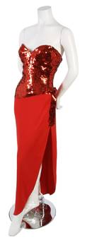A Loris Azzaro Red Crepe Silk and Sequined Strapless Gown