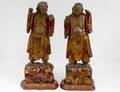 PAIR OF CARVED AND POLYCHROMED WOOD FIGURES OF MONKS