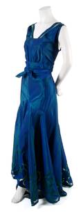 A French Couture Blue Silk Taffeta Dress