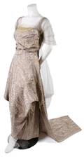 A French Couture Champagne Brocade Evening Gown