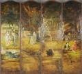 A Four Panel Painted Continental Floor Screen