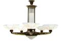 A French Brass and Opalescent Glass FiveLight Hanging Fixture