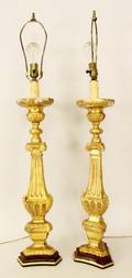 Pair of 19th C Carved Gilt Wood Lamps
