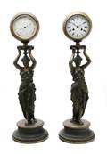 A Continental Cast Metal Figural Clock and Barometer Set