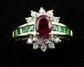 360 14Kt Gold Ruby EmeraldDiamond Ring