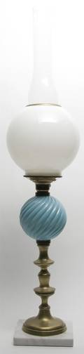A French Brass Marble and Glass Oil Lamp