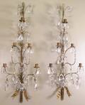 Pair of Iron  Crystal Five Light Wall Sconces